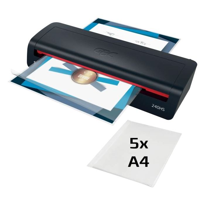 GBC 240HS Home Office A3 Plastificadora - Calentamiento en 2 Minutos - Desde Documentos de Identidad hasta Documentos A3 - Compatible con Bolsas de 75 a 125 micras - Color Negro /Rojo