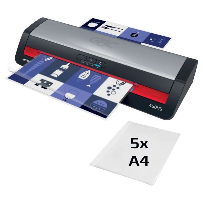 GBC 480HS Office A3 Plastificadora - Calentamiento en 1 Minuto - Desde Documentos de Identidad hasta Documentos A3 - Compatible con Bolsas de 75 a 175 micras - Color Negro/Plata