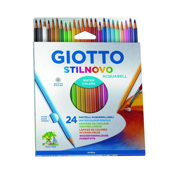 Giotto Stilnovo Acqarell Pack de 24 Lapices de Colores Acuarelables - Forma Hexagonal - Mina 3.3mm - Colores Surtidos
