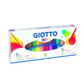 Giotto Caja Regalo Pack de 90 Piezas - 40 Rotuladores Giotto Turbo Color - 50 Lapices de Colores Giotto Stilnovo - Colores Surtidos
