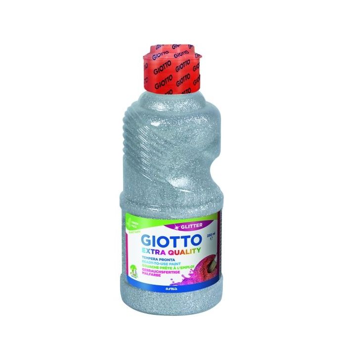 Giotto Extra Quality Glitter Tempera - 250ml - Lispa para el Uso - Botella Bio Pet - Color Plata