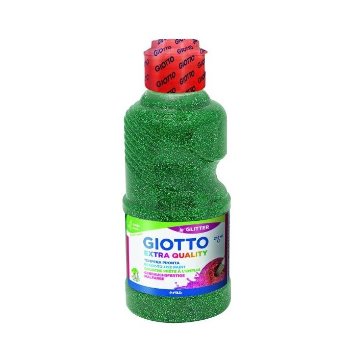 Giotto Extra Quality Glitter Tempera - 250ml - Lispa para el Uso - Botella Bio Pet - Color Verde