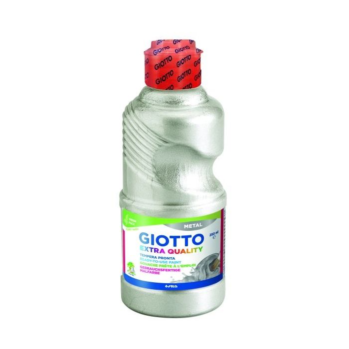 Giotto Extra Quality Metal Tempera - 250ml - Lispa para el Uso - Botella Bio Pet - Color Plata