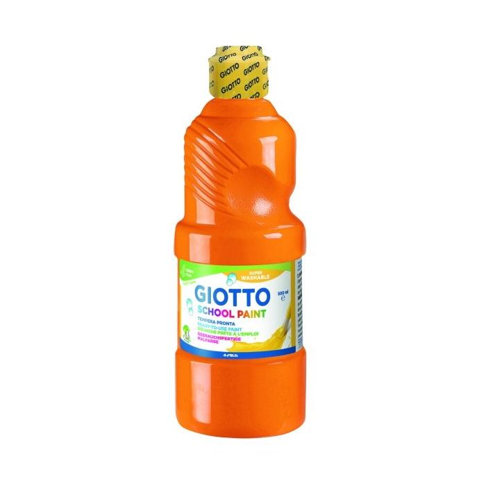 Giotto School Paint Tempera - 500ml - Lista para el Uso - Super Lavable - Botella Bio Pet - Color Naranja