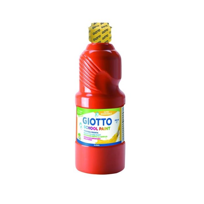 Giotto School Paint Tempera - 500ml - Lista para el Uso - Super Lavable - Botella Bio Pet - Color Rojo Escarlata
