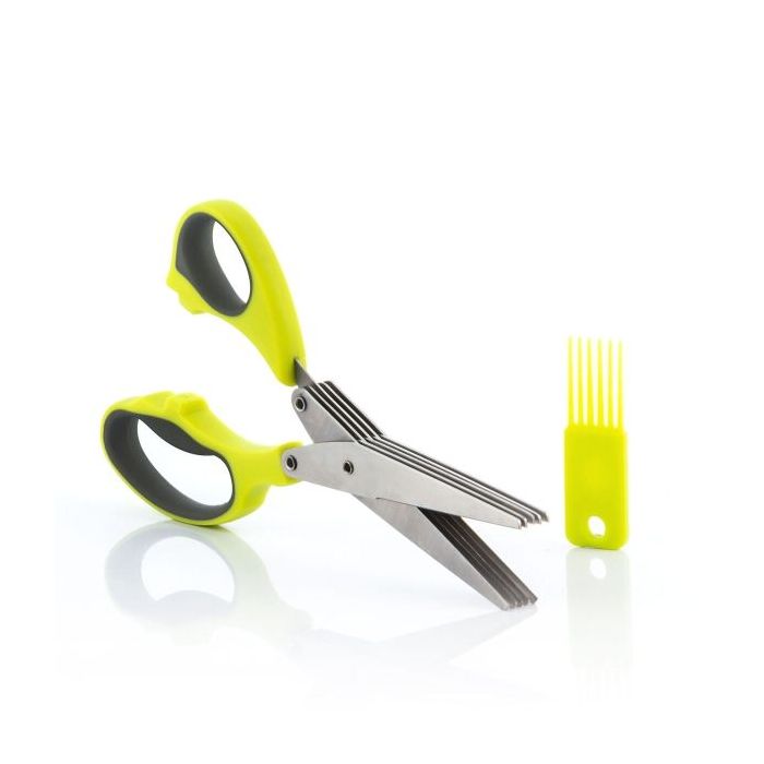 Innovagoods Tijeras de Cocina Multicorte con 5 Cuchillas - Ergonomico - Facil Limpieza - Incluye Cepillo - Color Verde
