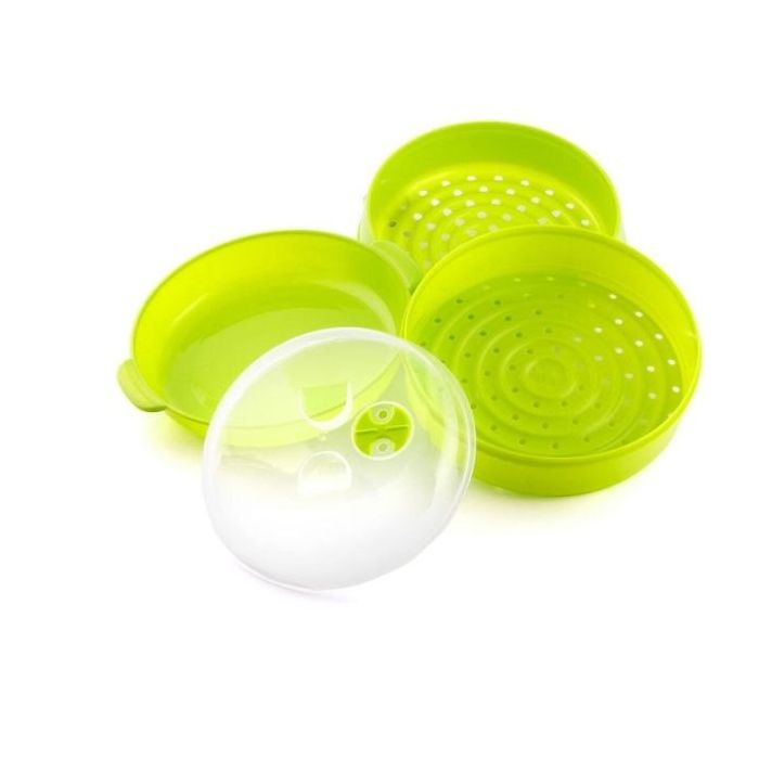 Innovagoods Fresh Vaporera Doble para Microondas - Doble Compartimento - Valvula de Vapor - Material Resistente - Facil Limpieza - Color Verde Lima