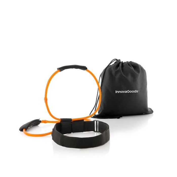 Innovagoods Bootrainer Cinturon con Bandas Elasticas para Gluteos - Resistencia de 18kg - Guia de Ejercicios - Ajustable con Velcro - Bolsa de Transporte - Latex/Nailon - Color Negro y Naranja