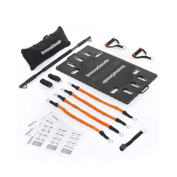 Innovagoods Gympak Max Set de Entrenamiento Integral Portatil - Resistencia Ajustable - Compacto - Guia de Ejercicios - Bolsa de Transporte - Base Antideslizante - 51x87x3cm - Color Negro y Naranja