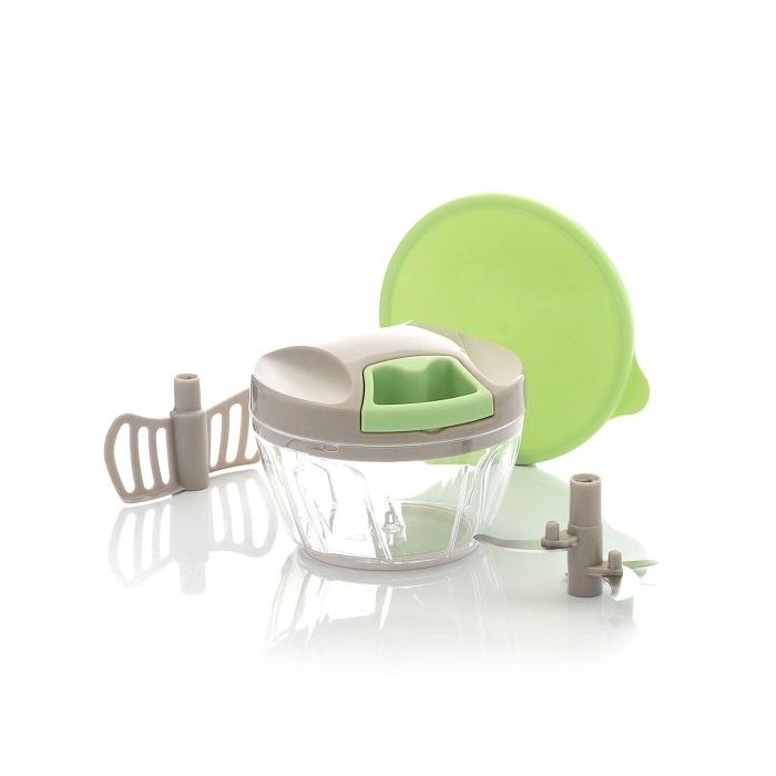 Innovagoods Spinop Mini Picadora Manual - Capacidad 400ml - Incluye Accesorios - Facil Limpieza - Compacto y Ligero - 2.5x9.5x12.5cm - Color Verde y Gris