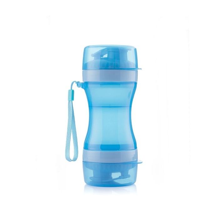 Innovagoods Pettap Botella 2 en 1 para Mascotas - Libre de BPA - Capacidad 500ml - Facil Limpieza - Incluye Tapas - Cordon de Transporte - 8.5x20.8x8.5cm - Color Azul