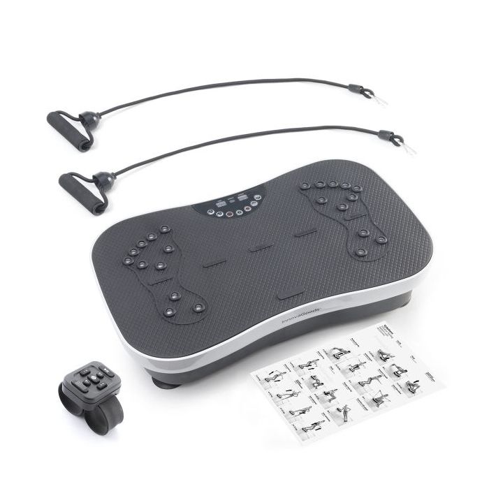 Innovagoods Vybeform Plataforma Vibratoria de Entrenamiento - Potencia 200W - Incluye Accesorios - Ergonomico - hasta 120kg - Mando a Distancia - Guia de Ejercicios - Color Negro y Blanco