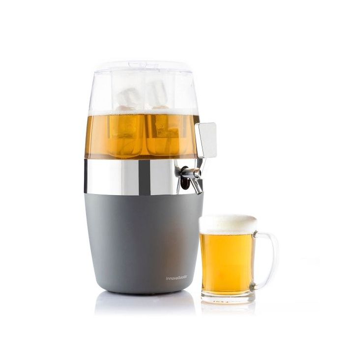 Innovagoods Freer Dispensador Refrigerante para Bebidas - Capacidad 4L - Grifo Antigoteo - Compartimento para Hielo - Compartimento de Almacenaje - 22x41.7x26.5cm - Color Gris, Plateado y Transparente