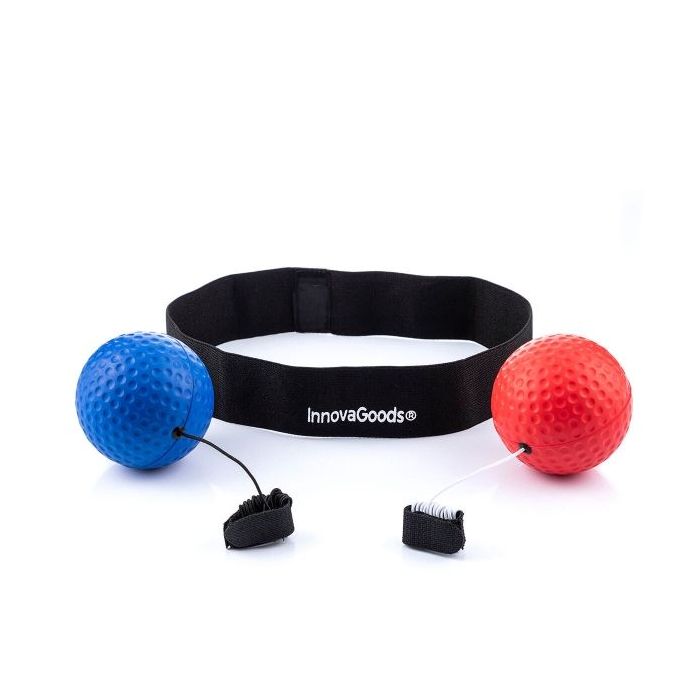 Innovagoods Balxing Set de Pelotas de Entrenamiento de Reflejos - Multifuncion - Incluye 2 Pelotas - Ajustable - Cierre con Velcro - Color Azul y Rojo