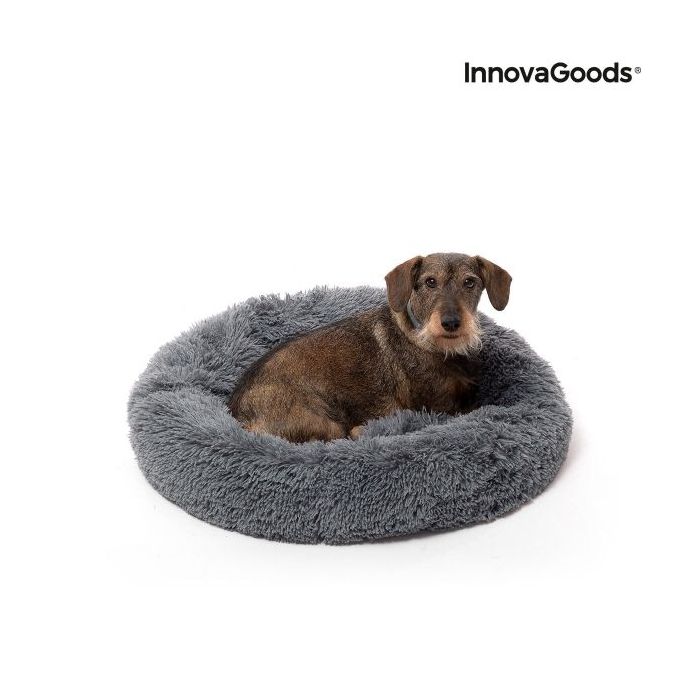 Innovagoods Bepess Cama Antiestres Redonda para Mascotas - Diametro 60cm - Borde Elevado - Antideslizante - Color Gris