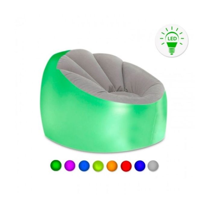 Innovagoods Chight Sillon Hinchable con Luces LED Multicolor - Mando a Distancia - IP67 - Material Suave y Antideslizante - Soporta hasta 100kg - 99x64x104cm - Color Gris y Transparente