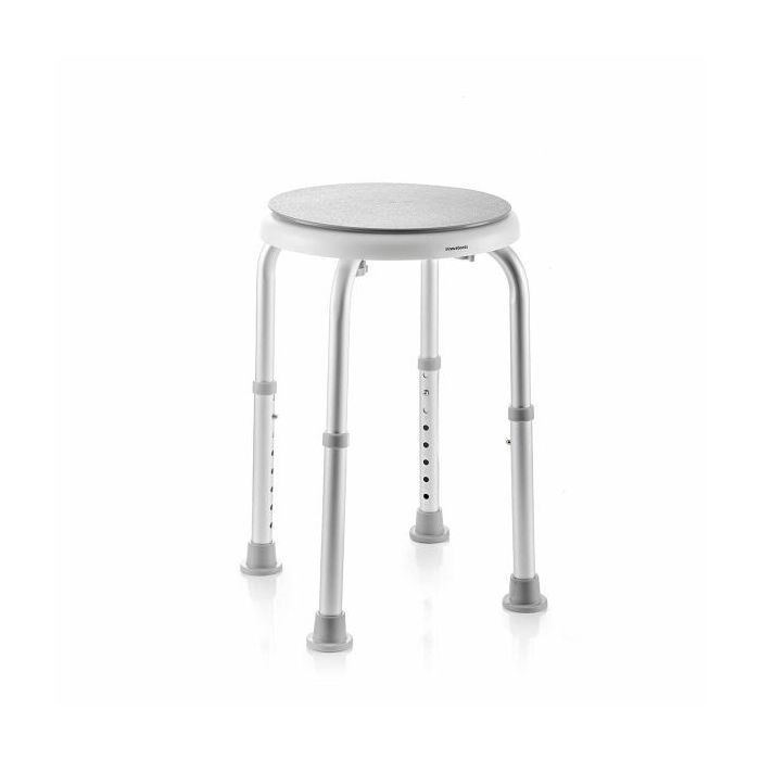 Innovagoods Roshawer Taburete de Aseo Giratorio - Altura Regulable - Asiento Giratorio - Antideslizante - Resistente - Facil Montaje - Soporta hasta 130kg - Ergonomico - Color Blanco y Gris