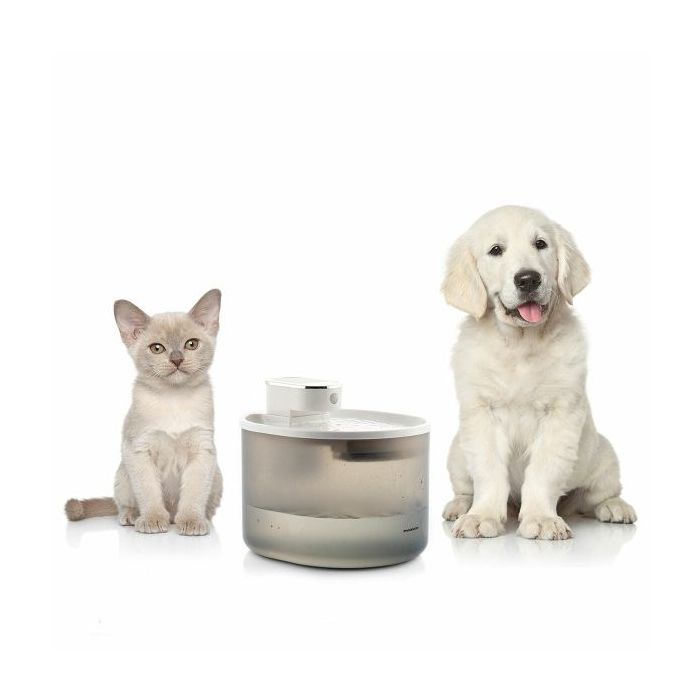Innovagoods Refopet Fuente para Mascotas con Sensor de Movimiento - Capacidad 3L - Silenciosa - Recargable con USB-C - Incluye Filtros - Facil Limpieza - 20.7x17.5x17.7cm - Color Blanco y Gris
