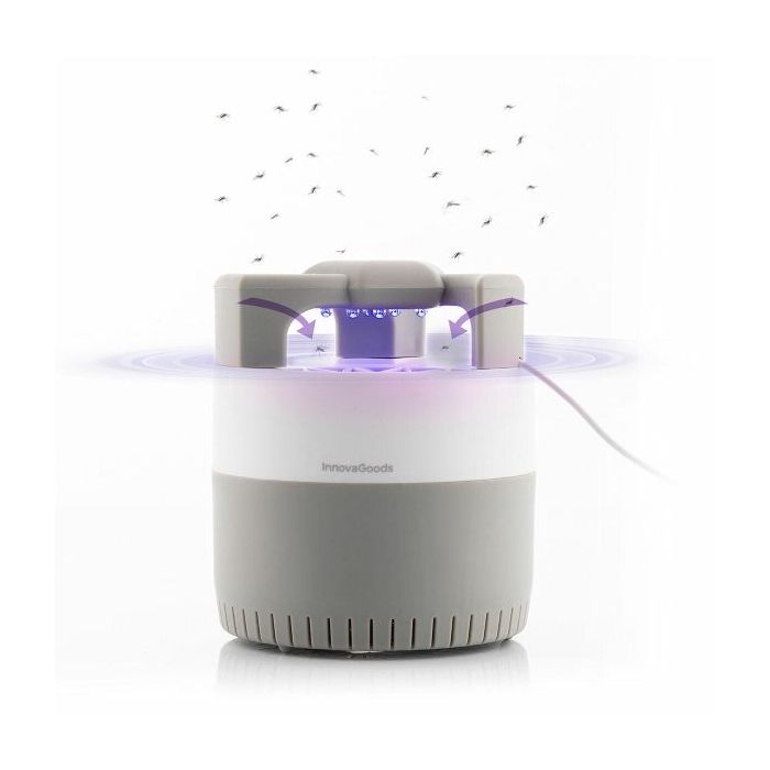 Innovagoods KL Silen Lampara USB Antimosquitos por Succion - Luz LED UV - Silenciosa - Alcance hasta 50m2 - Facil Limpieza - 12x14cm - Color Blanco y Gris