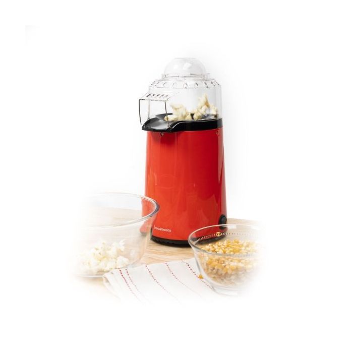 Innovagoods Popmar Palomitera de Aire Caliente - Potencia 1200W - Cocina sin Aceite - Tapa Medidora - Seguridad Termica - Color Rojo, Negro y Transparente