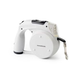 Innovagoods Leashic Correa Retractil 6 en 1 - Luz LED - Reloj - Compartimento de Bolsas y Comida - Bebedero - Extension hasta 4m - Apto hasta 35kg - Incluye Bolsas - 18x13.5x7.5cm - Color Gris y Negro