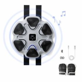 Innovagoods Beatfist Maquina de Boxeo Musical con 6 Paneles - Bluetooth - Pantalla Digital - Luces LED - Guantes Incluidos - 9 Velocidades - 37.5x37.5x5cm - Color Gris y Negro
