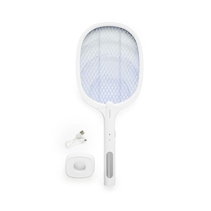 Innovagoods Elecfly Raqueta Matainsectos Recargable con Luz UV 2 en 1 - Funcion Lampara - 3000 Voltios - Bateria de 500mAh - Antidescargas Accidentales - 3.3x52.5x21.6cm - Color Blanco