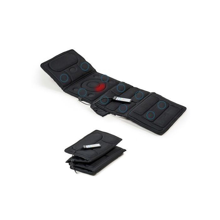 Innovagoods Vhemat Colchon de Masaje por Vibracion - 10 Motores Vibratorios - Funcion Calor - 5 Modos - Plegable - Ergonomico - Soporta hasta 150kg - 156x54cm - Color Negro