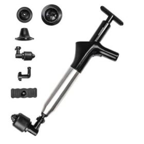 Innovagoods Jetpro Desatascador de Aire Comprimido 5 en 1 con Accesorios - Alta Presion - Acero Inoxidable - Manometro Incluido - Presion Ajustable - Color Negro