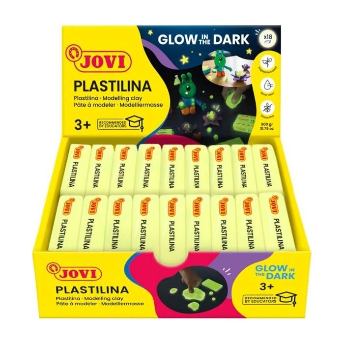 Jovi Bandeja con 18 Pastillas de Plastilina 50gr Fluorescente - Muy Moldeable - No se Seca