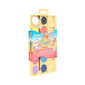 Jovi Kawaii Pack de 12 Acuarelas en Pastilla 22mm + Pincel - Facilmente Mezclables - Colores Kawaii Surtidos