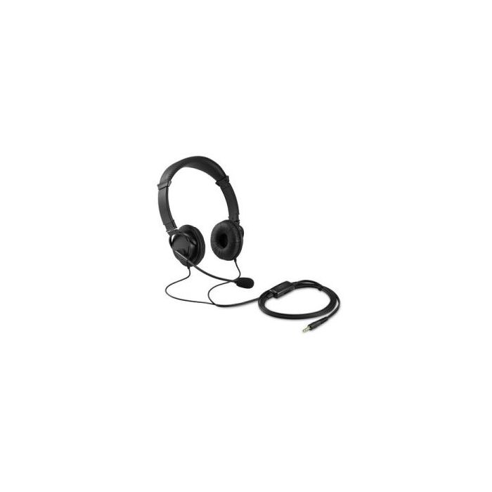 Kensington Auriculares con Microfono Plegable - Conexion 3,5mm - Diadema Ajustable - Almohadillas Acolchadas - Controles en Cable - Cable de 1.80m - Color Negro