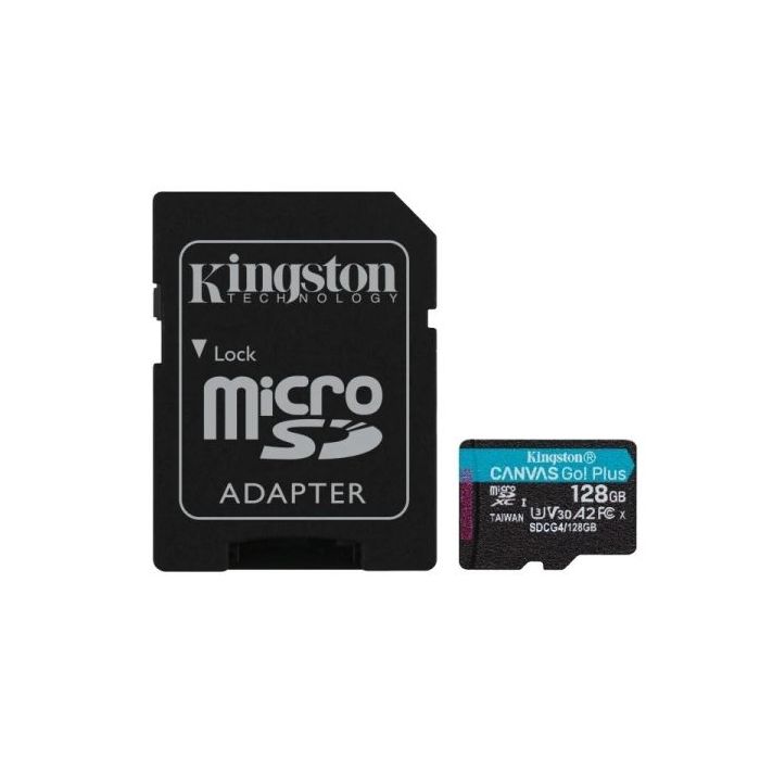 Kingston Tarjeta Micro SDXC 128GB UHS-I U3 V30 Clase 10 200MB/s Canvas Go Plus con Adaptador