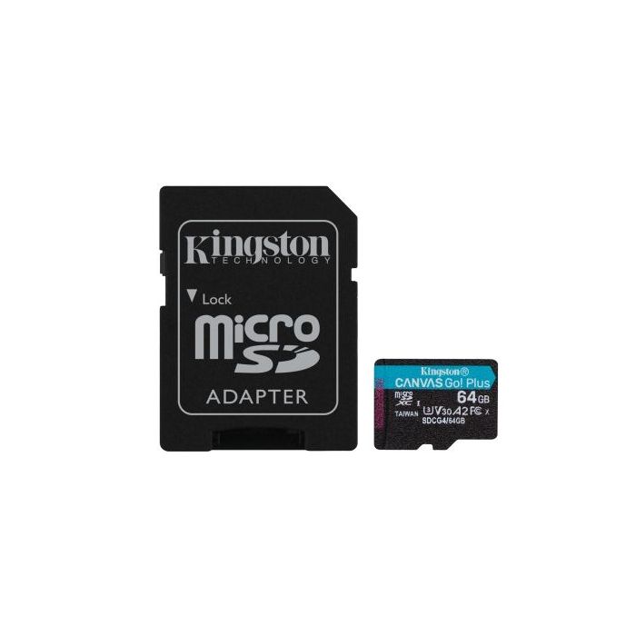 Kingston Tarjeta Micro SDXC 64GB UHS-I U3 V30 Clase 10 200MB/s Canvas Go Plus con Adaptador
