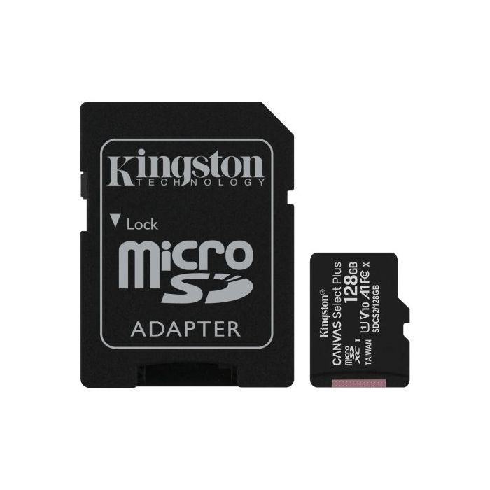 Kingston Tarjeta Micro SDXC 128GB Clase 10 100MB/s Canvas Select Plus + Adaptador SD