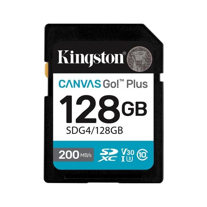 Kingston Tarjeta SDXC 128GB UHS-I U3 V30 Clase 10 200MB/s Canvas Go Plus