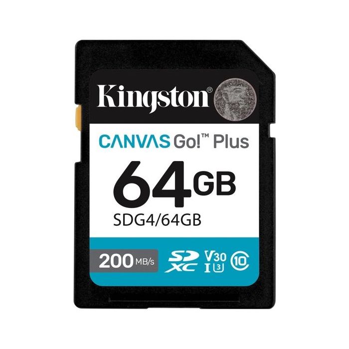 Kingston Tarjeta SDXC 64GB UHS-I U3 V30 Clase 10 200MB/s Canvas Go Plus