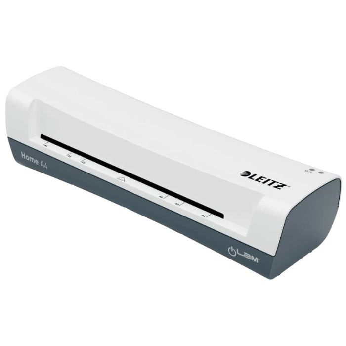 Leitz iLAM Home A4 Plastificadora - Hasta Tamaño A4 - Velocidad 300mm/min - Calentamiento en 3 Minutos - Grueso Bolsa 75 y 125mic - Incluye Paquete de 5 Bolsas de Plastificacion  A4 - Color Blanco/Gris