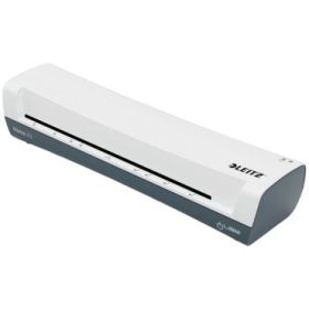 Leitz iLAM Home A3 Plastificadora - Hasta Tamaño A3 - Velocidad 300mm/min - Calentamiento en 3 Minutos - Grueso Bolsa 75 y 125mic - Incluye Paquete de 5 Bolsas de Plastificacion  A4 - Color Blanco/Gris