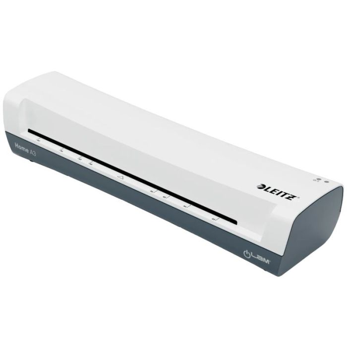 Leitz iLAM Home A3 Plastificadora - Hasta Tamaño A3 - Velocidad 300mm/min - Calentamiento en 3 Minutos - Grueso Bolsa 75 y 125mic - Incluye Paquete de 5 Bolsas de Plastificacion  A4 - Color Blanco/Gris