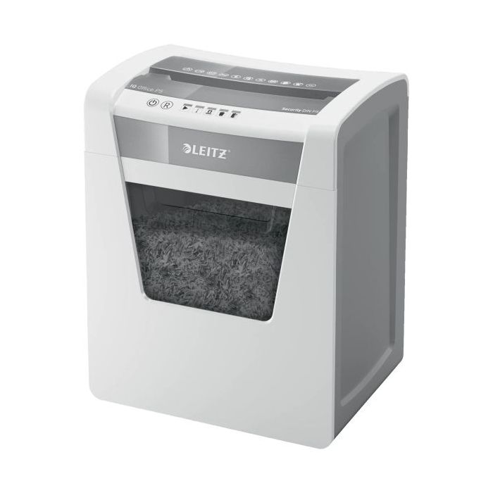 Leitz IQ Office P5 Destructora de Papel Micro Corte P-5 - Destruye hasta 10 Hojas - Capacidad de la Papelera 23L - 2 Horas de Funcionamiento Ininterrumpido - Color Blanco/Gris