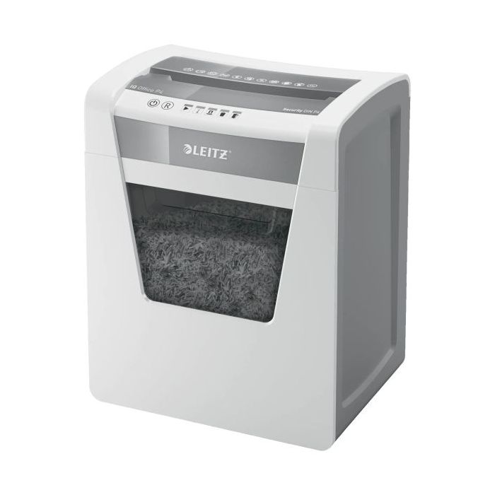 Leitz IQ Office P4 Destructora de Papel Corte Confeti P-4 - Destruye hasta 15 Hojas - Capacidad de la Papelera 23L - 2 Horas de Funcionamiento Ininterrumpido - Color Blanco/Gris