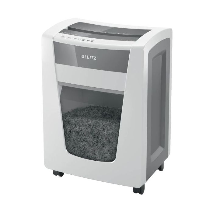 Leitz IQ Office Pro P4 Destructora de Papel Corte Confeti P-4 - Destruye hasta 20 Hojas - Capacidad de la Papelera 30L - 4 Horas de Funcionamiento Ininterrumpido - Color Blanco/Gris