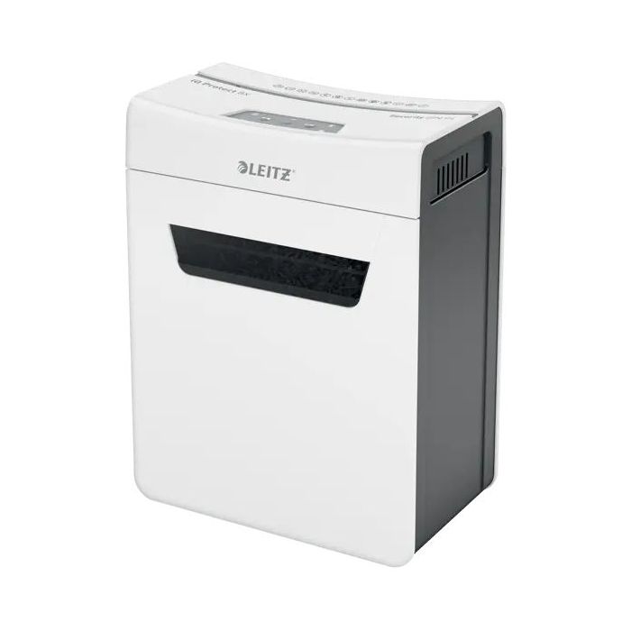 Leitz IQ Protect Premium 8X Destructora de Papel Manual Corte en Particulas P-4 - Destruye hasta 8 Hojas - Ultrasilenciosa - Papelera de 14L - Color Blanco/Gris