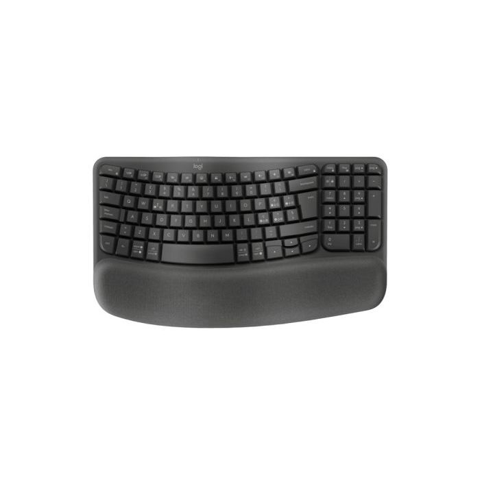 Logitech Wave Keys Teclado Inalambrico Ondulado - Indicadores Luminosos - Patas Ajustables - Autonomia hasta 36 Meses - Reposa Muñecas Acolchado