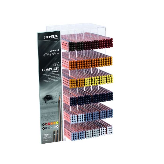 Lyra Graduate Expositor con 432 Lapices de Grafito - Hexagonal - Graduaciones Surtidas - Color Negro
