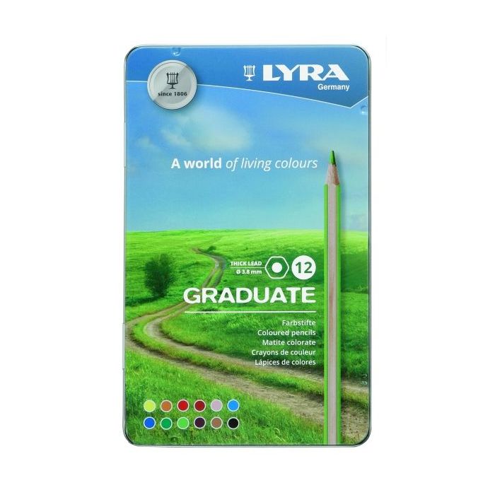 Lyra Graduate Pack de 12 Lapices de Colores - Hexagonal - Estuche de Metal - Color Negro