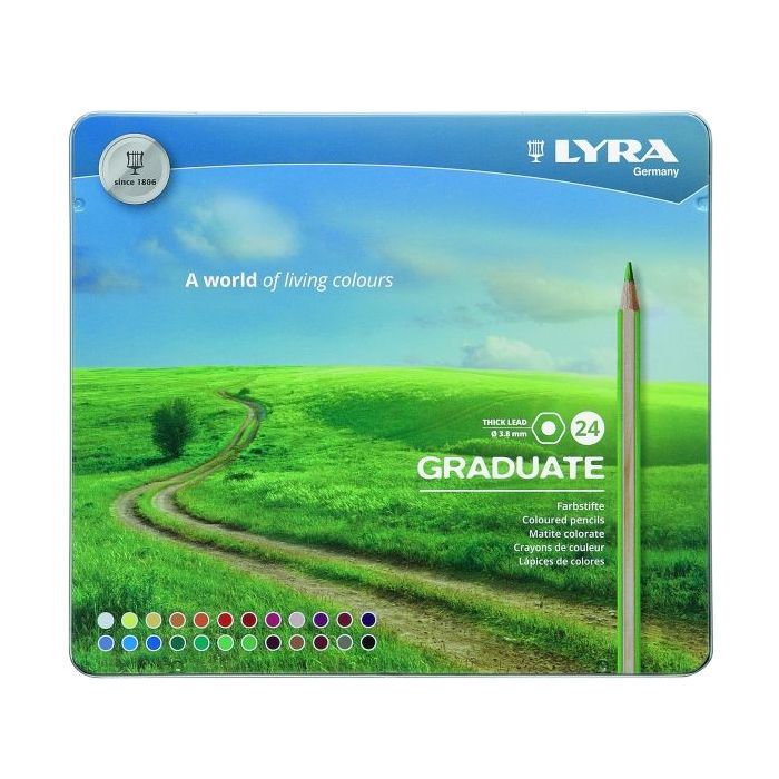 Lyra Graduate Pack de 24 Lapices de Colores - Hexagonal - Estuche de Metal - Color Negro