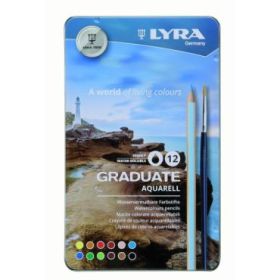 Lyra Graduate Pack de 12 Lapices de Colores Acuarelables con 1 Pincel Incluido - Hexagonal - Estuche de Metal - Colores Surtidos