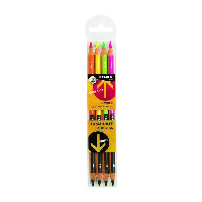 Lyra Duo Pencils Pack de 4 Lapices de Punta Doble - Redondo - Bolsa de Plastico - Colores Surtidos